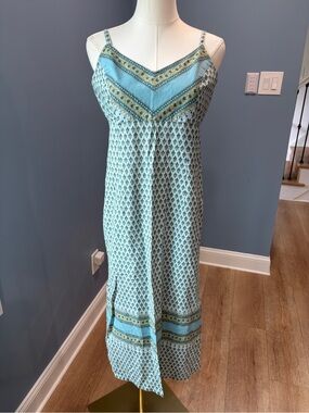 Vintage American Eagle Outfitters Cotton Blue Boho Floral Midi Dress Size 6